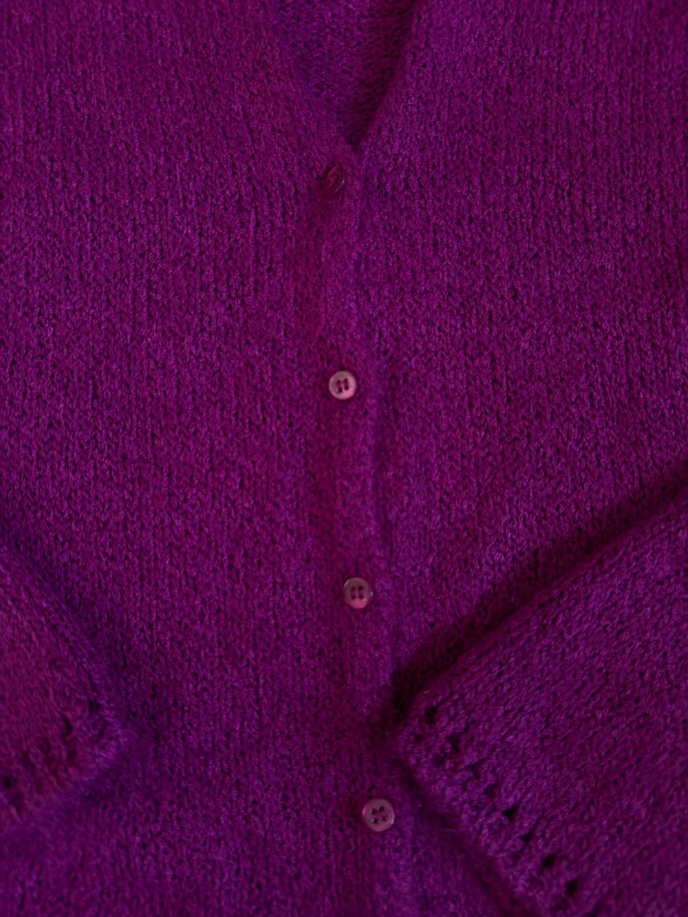 Eileen Fisher silk mohair cardigan sweater size size L large magenta button - Picture 3 of 5